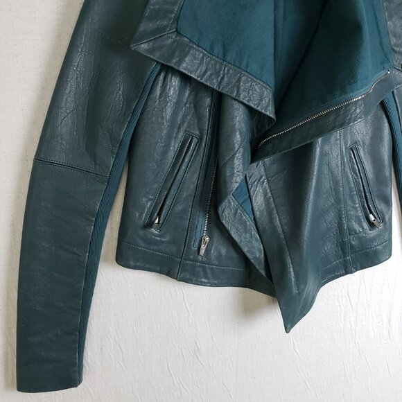 VEDA Teal Max Classic Bubble Leather Lambskin Jacket Moto Biker size P - Picture 14 of 16